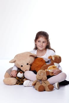 Girl with plush toys