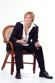 Woman with whiskey and cigar