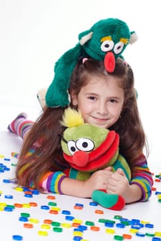 Girl with plush toys V.