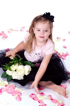 Little girl with bunch of flowers I