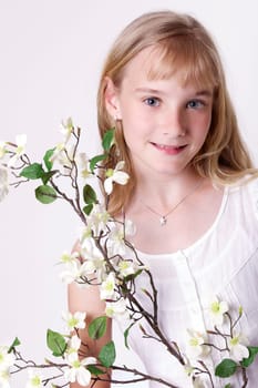 Girl with limb of cherry I