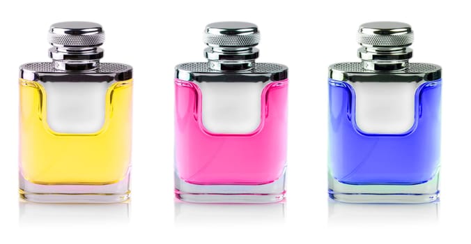 The Set of colored Parfume bottles isolated on white background