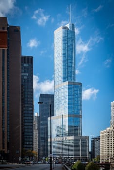 CHICAGO, ILLINOIS, USA - OCTOBER 09, 2018 : The trump tower in Chicago city downtown by day