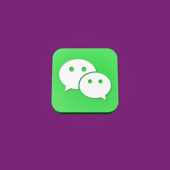 Wechat Logo 3D Shape Isolated on Flat Purple Background with Shadow 3D Illustration