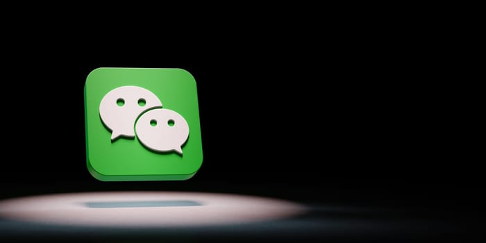 Wechat Logo 3D Symbol Shape Spotlighted on Black Background with Copy Space 3D Illustration