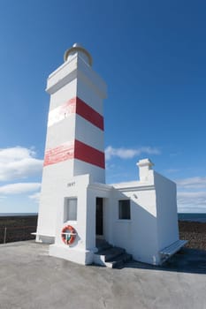 The old lighthouse in Gardur at Reykjanes Peninsula Iceland. Iceland landmark