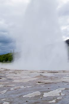 Strokkur geothermal area. Strokkur geyser eruption, Iceland