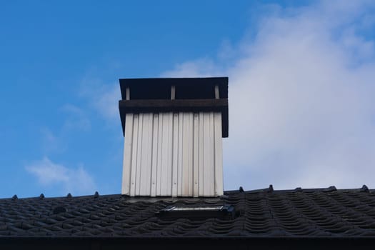 Stack. Cloudy blue sky. Copy space for text.
