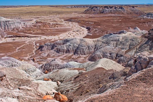 Looking Down Into a Canyon of Water Eroded Buttes in Petrified Forest National Park in Arizona