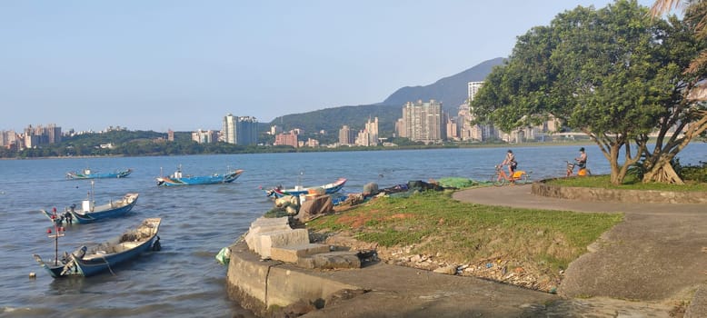 Bali, Taiwan - Apr 0, 2022 : Beautiful sunset over the Danshui River, Bali, Taiwan