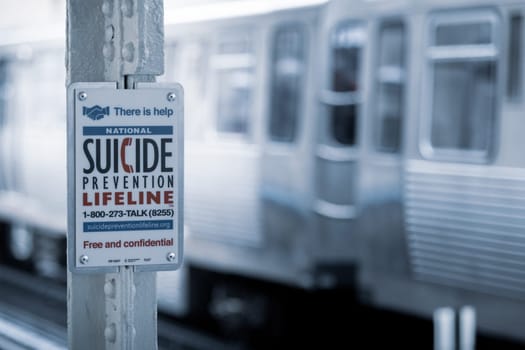 Chicago, Illinois, USA : October 10, 2018 : World suicide prevention day - SUICIDE PREVENTION in the subway station. Mental health care concept. - Image