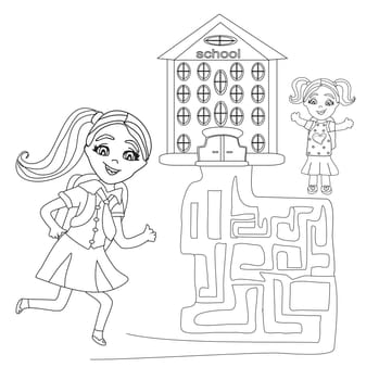 happy girls go to school - maze