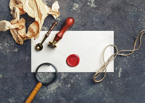 Blank vintage stationery set on concrete background. Corporate identity set.