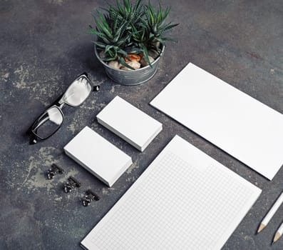 Blank stationery template on concrete background. Mock-up for branding identity. For design presentations and portfolios.