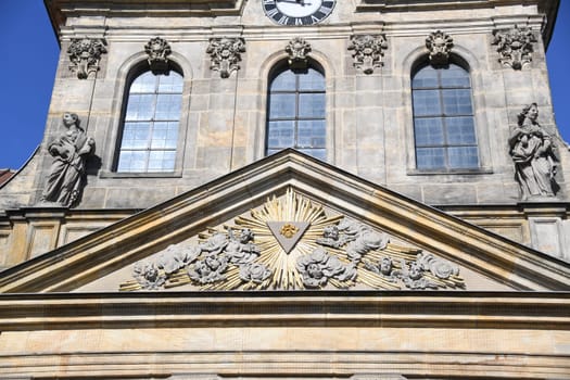 The Spitalkirche in the city center of Bayreuth. Church Margrave Church Evangelical Lutheran façade with relief. Consecrated in 1750. It is a listed building