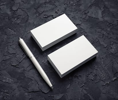 Blank business cards and pen. Template for graphic designers portfolios.