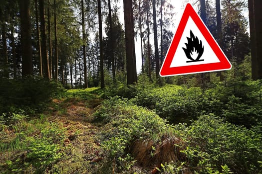 Beware of forest fires in dry weather. Fire hazard in summer in forest areas