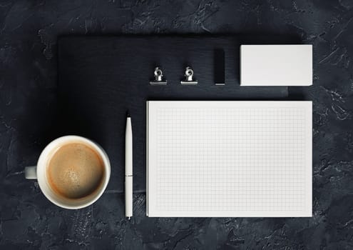 Blank corporate stationery set. Template for branding design. Branding mock up. Top view. Flat lay.