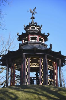The Schneckenberg with the Chinese Pavilion in the Hermitage Bayreuth. The octagonal pagoga was built in the park in 1772. Sightseeing. Festival.