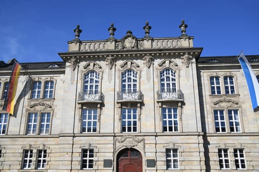 The historic sandstone presidential building of the government building of Upper Franconia in the city of Bayreuth,Bavaria,Germany. The building was inaugurated in 1904.