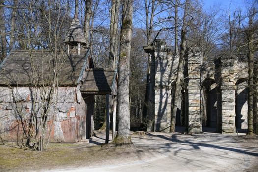 The Hermit Chapel and the Ruin Theater Roman Theater in the Hermitage Park Festival. Bavaria,Germany,Franconia,Upper Franconia.