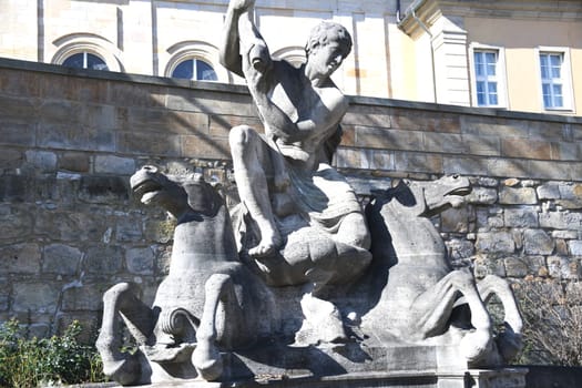 The Wittelsbach Fountain is located opposite the Margravial Opera House in the Upper Franconian city of Bayreuth. The ornamental fountain was built from solid shell limestone in 1910.