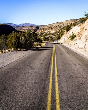 Road through the Frijoles Canyon in Bandelier National Monument, New Mexico