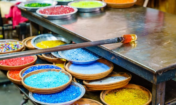 Colored glass frit used in glassblowing projects