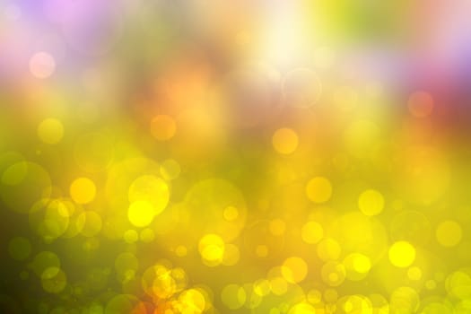 Abstract blurred fresh vivid spring summer delicate light green pastel yellow pink orange bokeh background texture with bright circular soft color lights. Beautiful backdrop illustration.