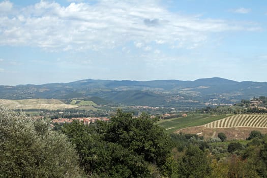 Panorama picture of the hills of the Countryside in Umbria in Italy