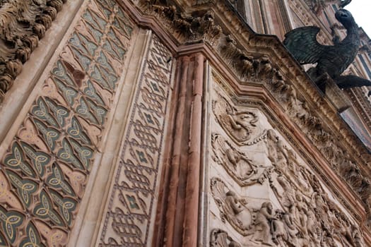 Close up of details of Orvieto Cathedral (Duomo di Orvieto) in Umbria in Italy