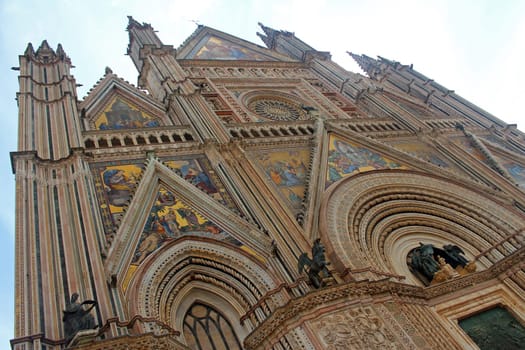 Close up of the Orvieto Cathedral (Duomo di Orvieto) in Umbria in Italy