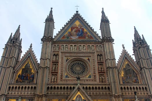Close up of the Orvieto Cathedral (Duomo di Orvieto) in Umbria in Italy