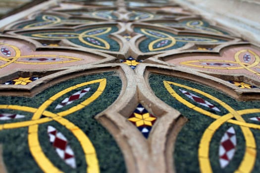 Close up of a pattern on the walls of the Orvieto Cathedral (Duomo di Orvieto) in Umbria in Italy