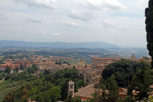 The Italian countryside from the cliff over Gubbio in Umbria in Italy