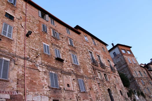 The historical stone buildings in the center of Perugia in Umbria in Italy
