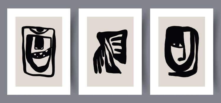Printable wall art vector poster set. Hand drawn minimalism design for scandinavian interior.