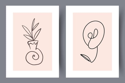 Printable wall art vector poster set. Hand drawn minimalism design for scandinavian interior.