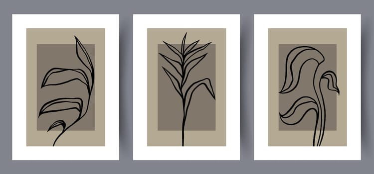 Printable wall art vector poster set. Hand drawn minimalism design for scandinavian interior.