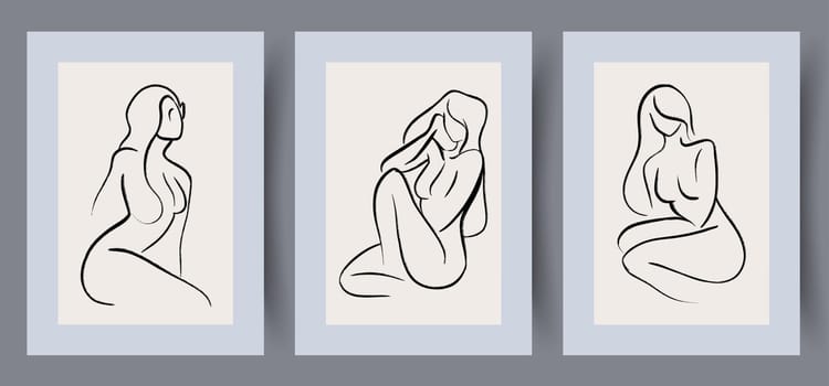 Printable wall art vector poster set. Hand drawn minimalism design for scandinavian interior.