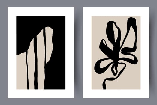 Printable wall art vector poster set. Hand drawn minimalism design for scandinavian interior.