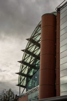 London, United Kingdom - November 25th, 2006: Architecture on modern east wing of St Thomas' Hospital (reconstructed in 1950s) with gray overcast sky in background.