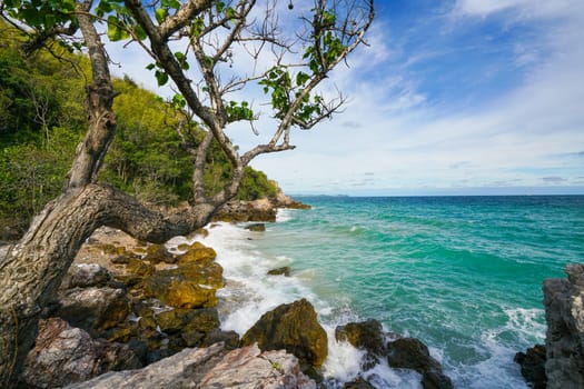 Sand beach among rocks, koh lan island thailand
