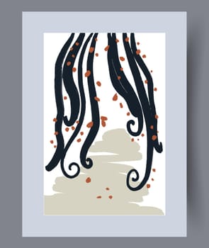 Printable wall art vector poster set. Hand drawn minimalism design for scandinavian interior.