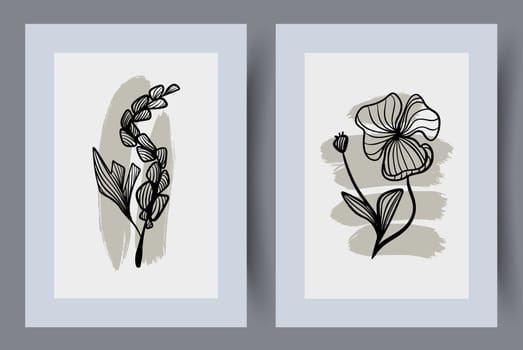 Printable wall art vector poster set. Hand drawn minimalism design for scandinavian interior.