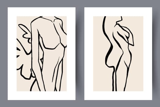 Printable wall art vector poster set. Hand drawn minimalism design for scandinavian interior.