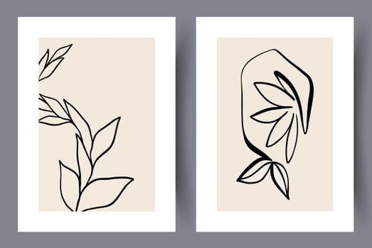 Printable wall art vector poster set. Hand drawn minimalism design for scandinavian interior.