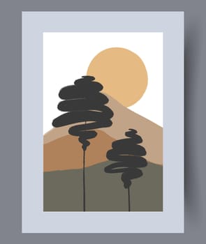 Printable wall art vector poster set. Hand drawn minimalism design for scandinavian interior.