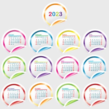 2023 Calendar with round glossy stickers