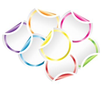 Round stickers with colored edges and bent corners